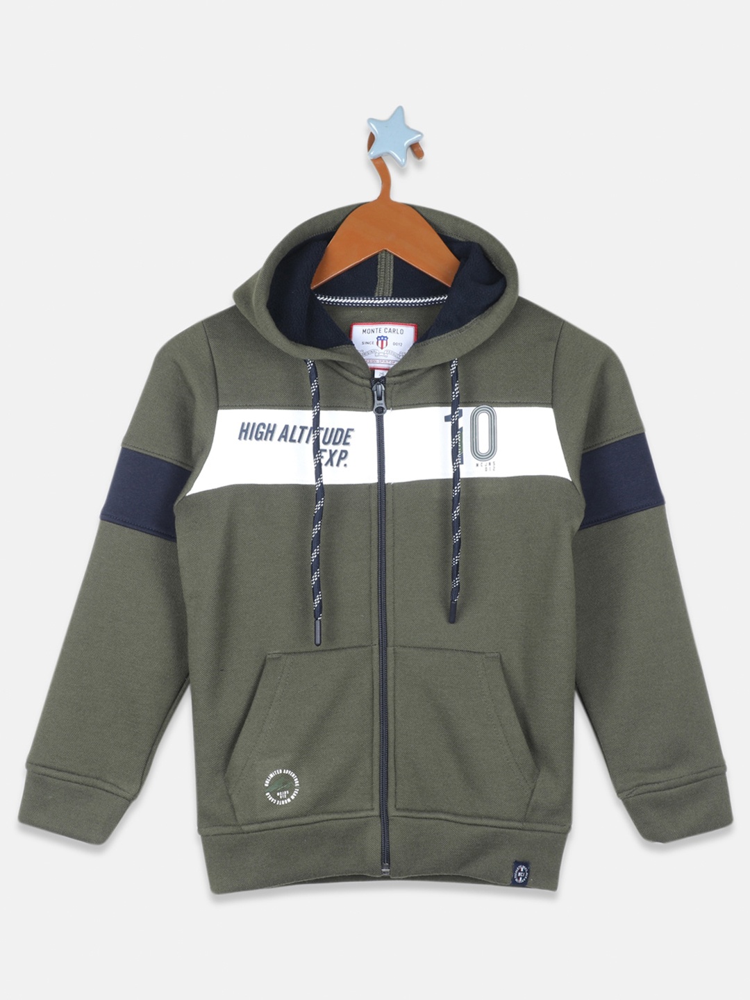 

Monte Carlo Boys Olive Green Colourblocked Hooded Sweatshirt