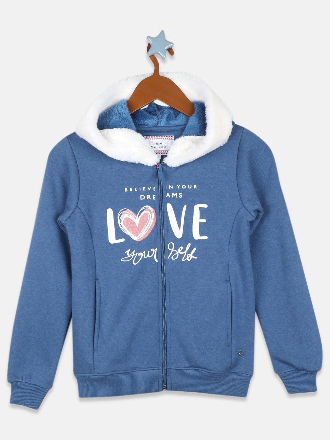 

Monte Carlo Girls Blue Printed Hooded Sweatshirt