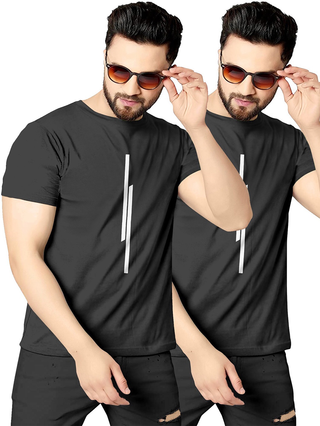 

KAJARU Men Pack of 2 Black T-shirt