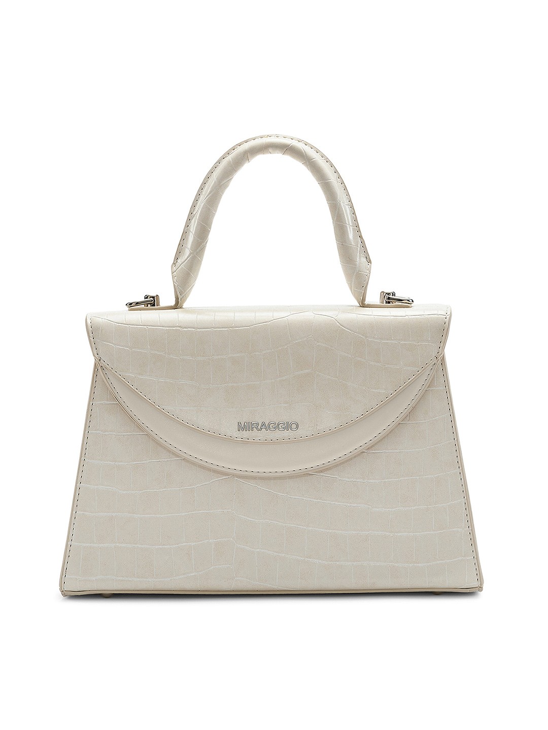 

MIRAGGIO White Structured Handbag with Detachable Sling Strap