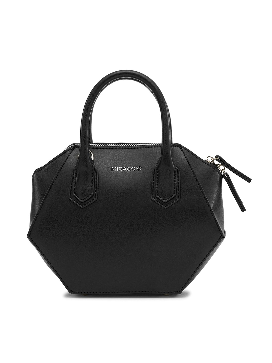 

MIRAGGIO Black Pentagon Structured Handbag with Sling Strap