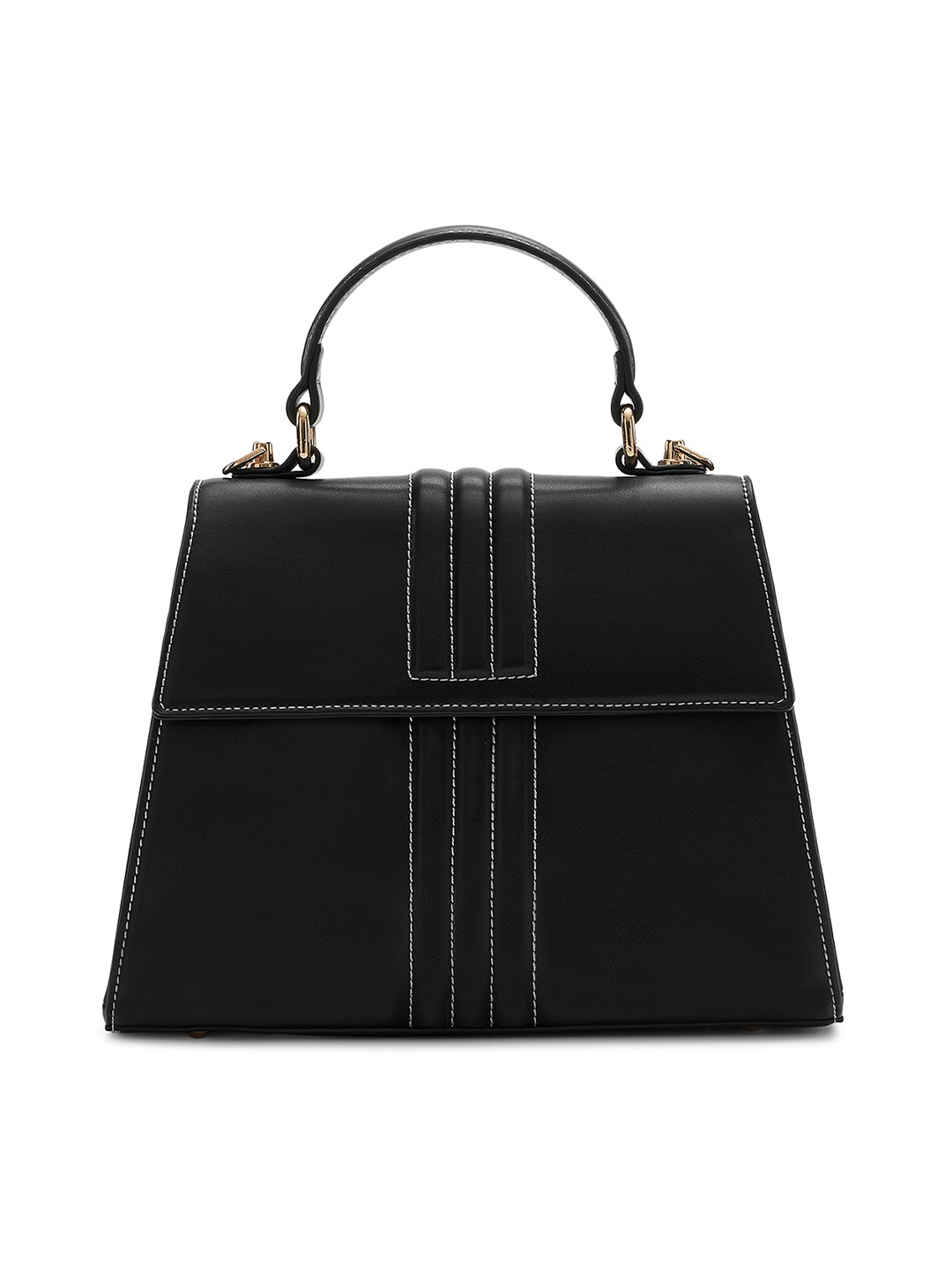 

MIRAGGIO Black Quilted Structured Satchel Handbag with Sling Strap