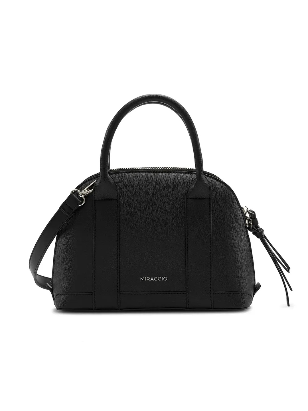 

MIRAGGIO Black Dome Satchel Handbag with Sling Strap