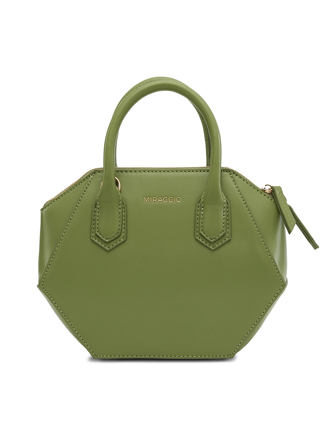 

MIRAGGIO Green Pentagon Satchel Bag with Sling Strap