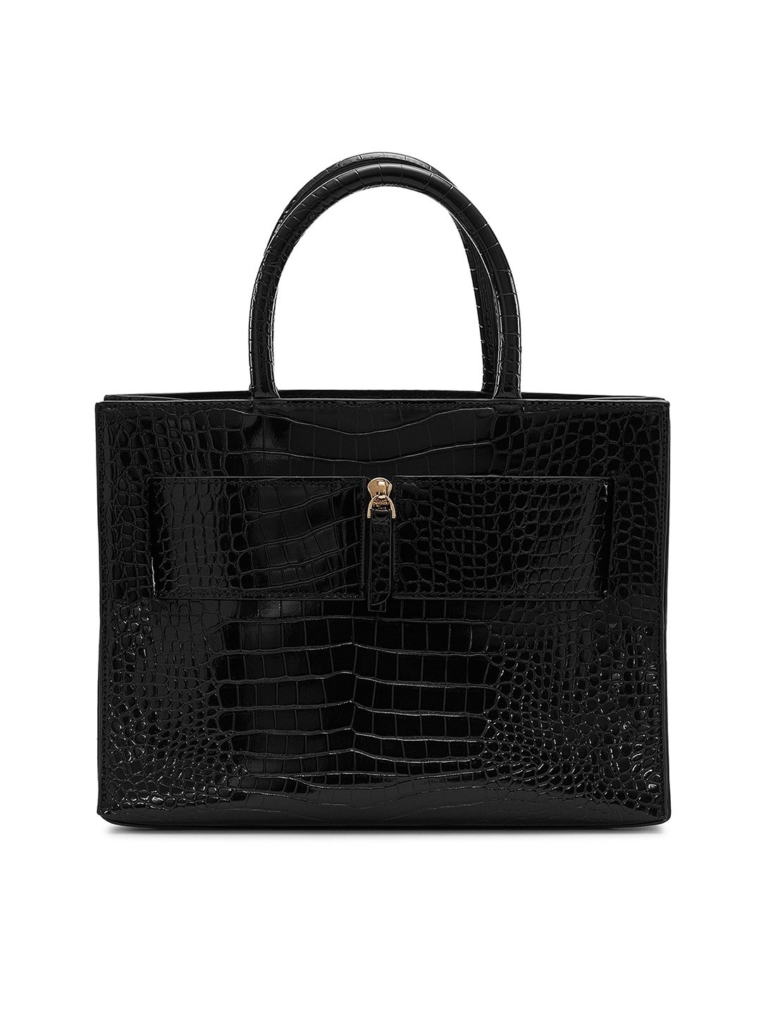 

MIRAGGIO Black Croc Textured Satchel Bag with Sling Strap