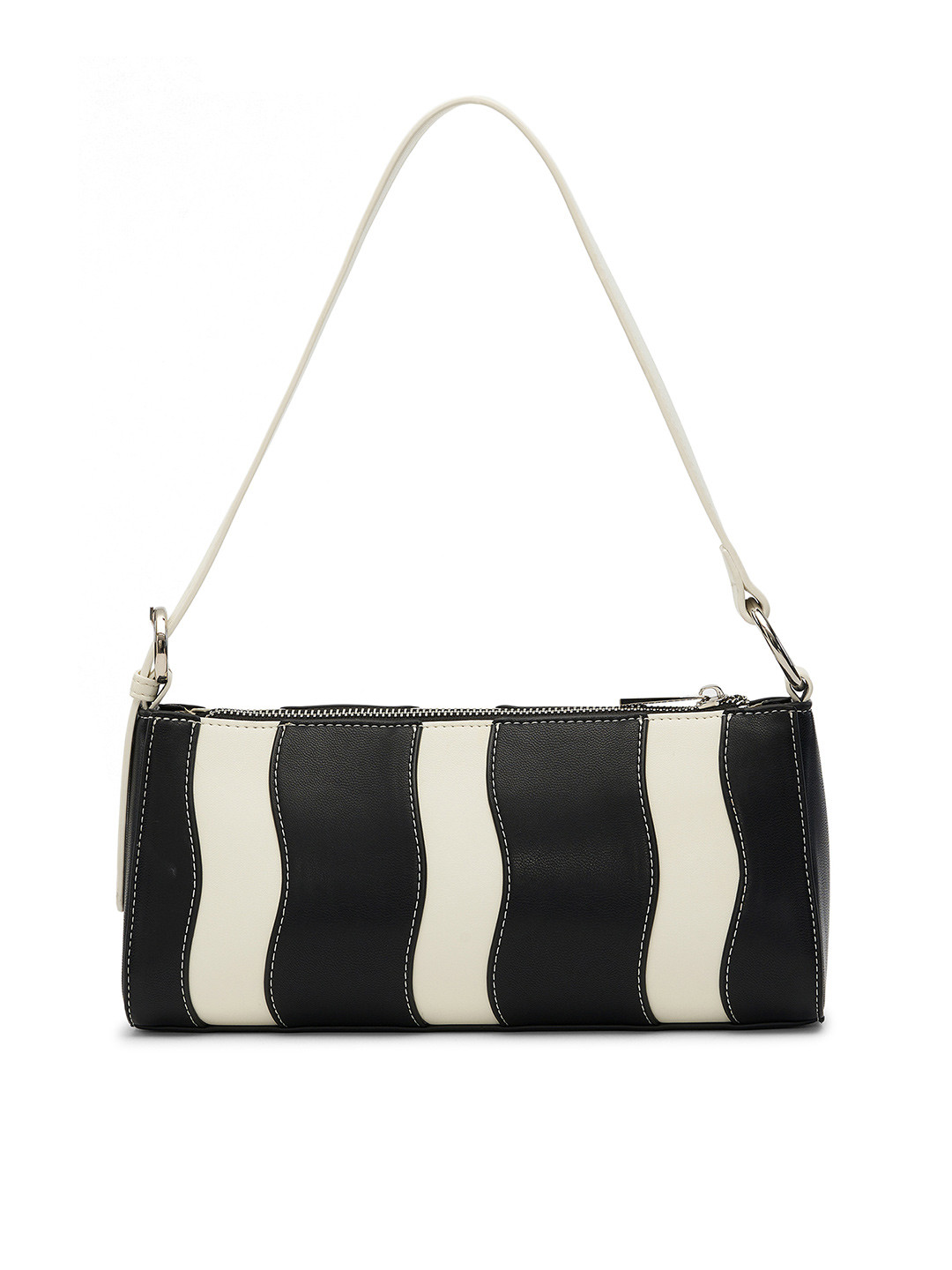 

MIRAGGIO Black & White Wavy Panels Shoulder Bag