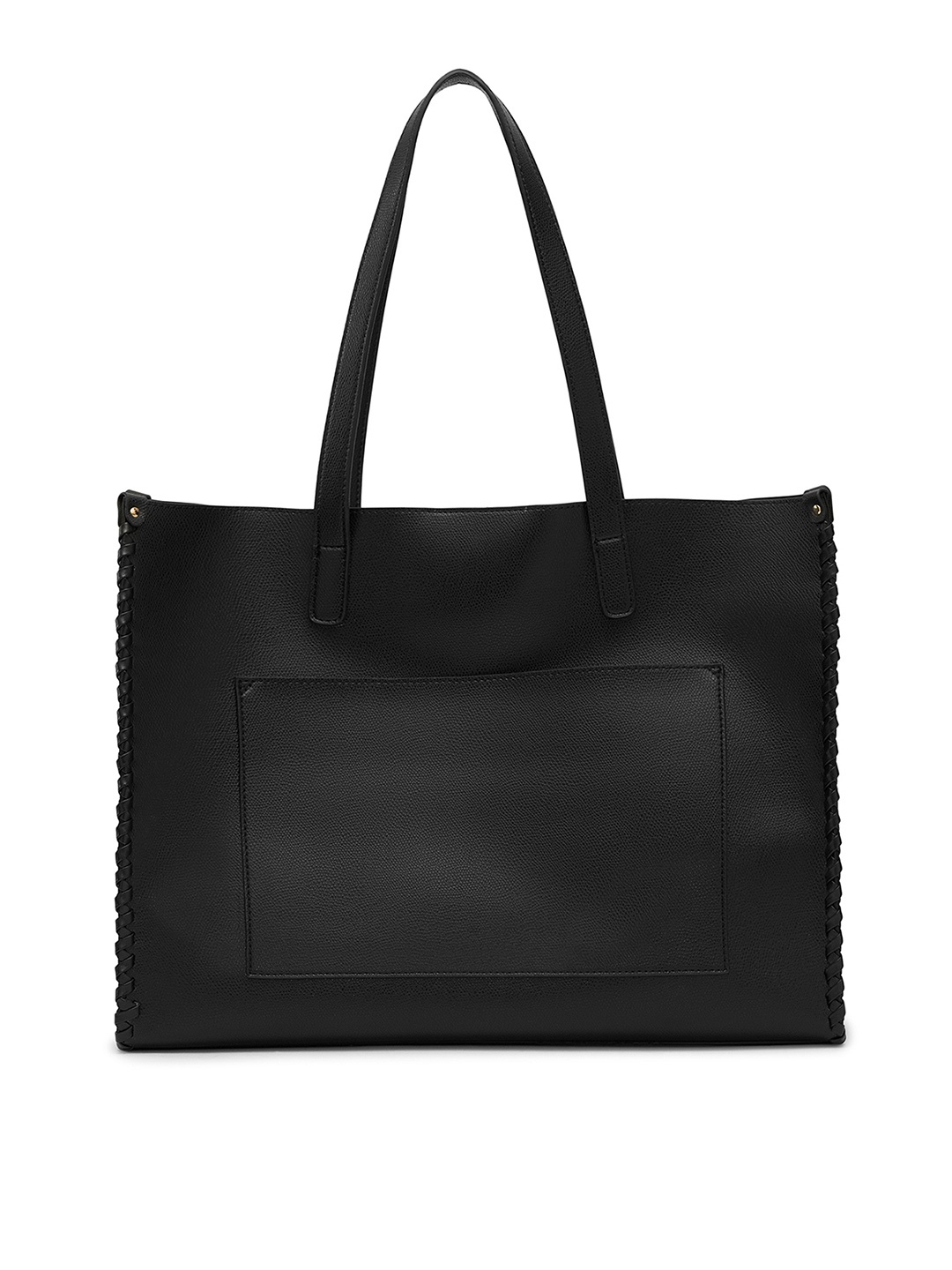 

MIRAGGIO Tote Bag with Front Pocket & Weave Detailing, Black