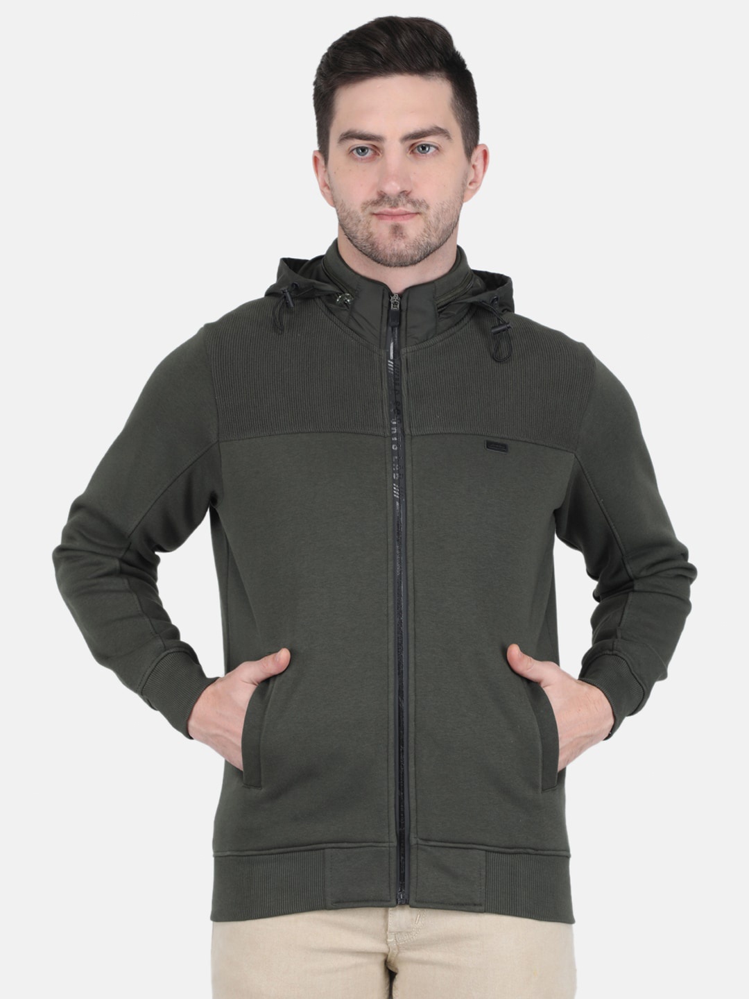 

Monte Carlo Men Olive Green Hooded Cotton Sweatshirt