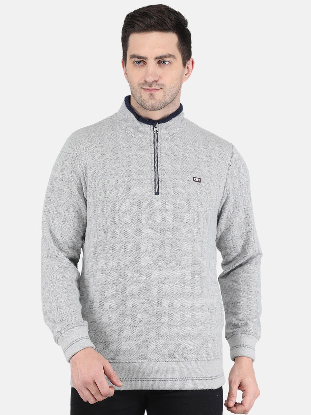 

Monte Carlo Men Grey Mock Collar Cotton Sweatshirt