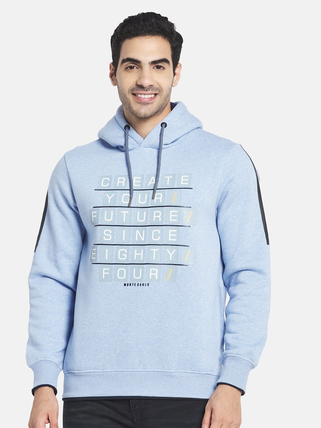 

Monte Carlo Men Blue Typography Printed Hooded Cotton Sweatshirt