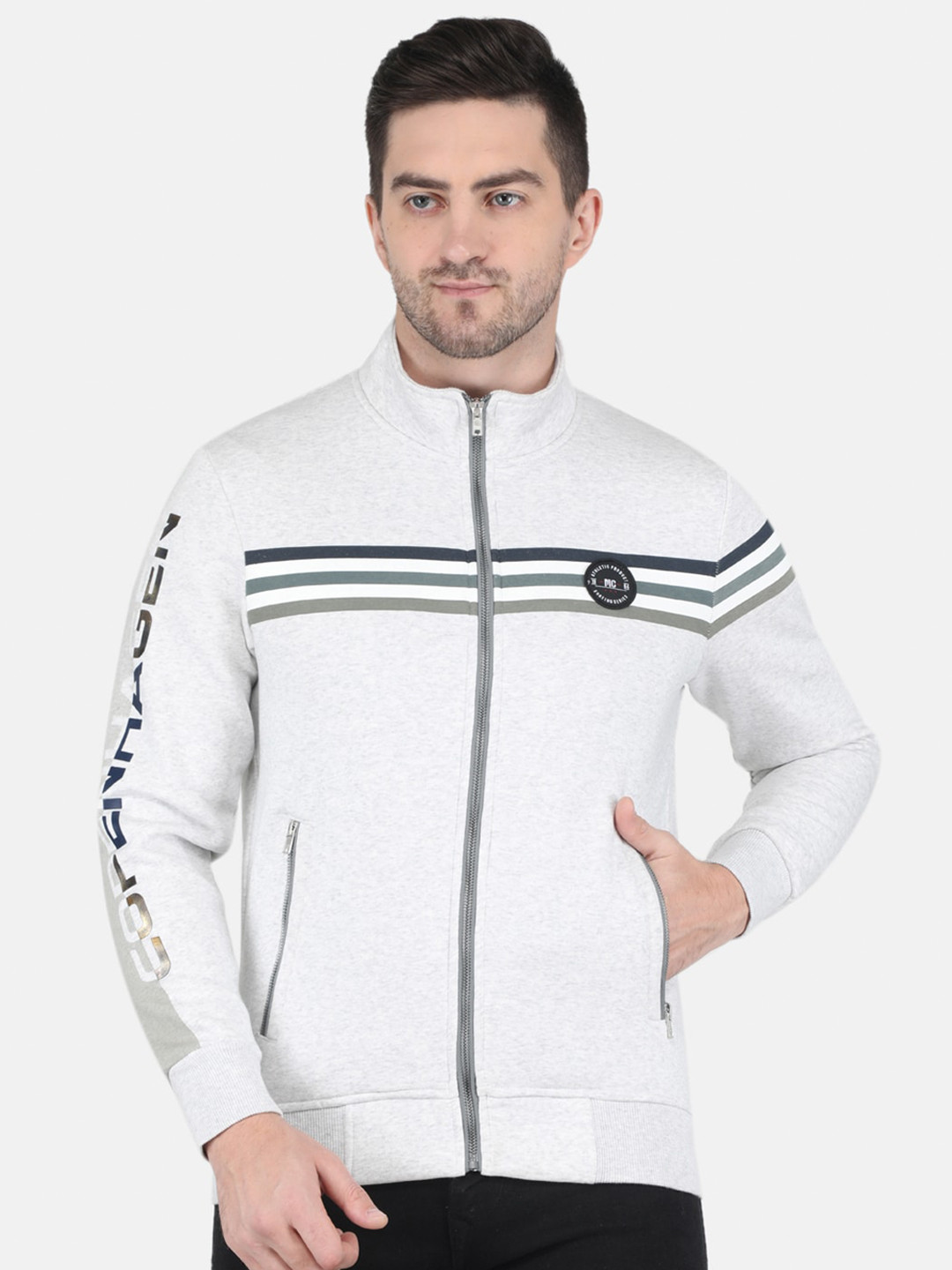 

Monte Carlo Men Grey Striped Sweatshirt
