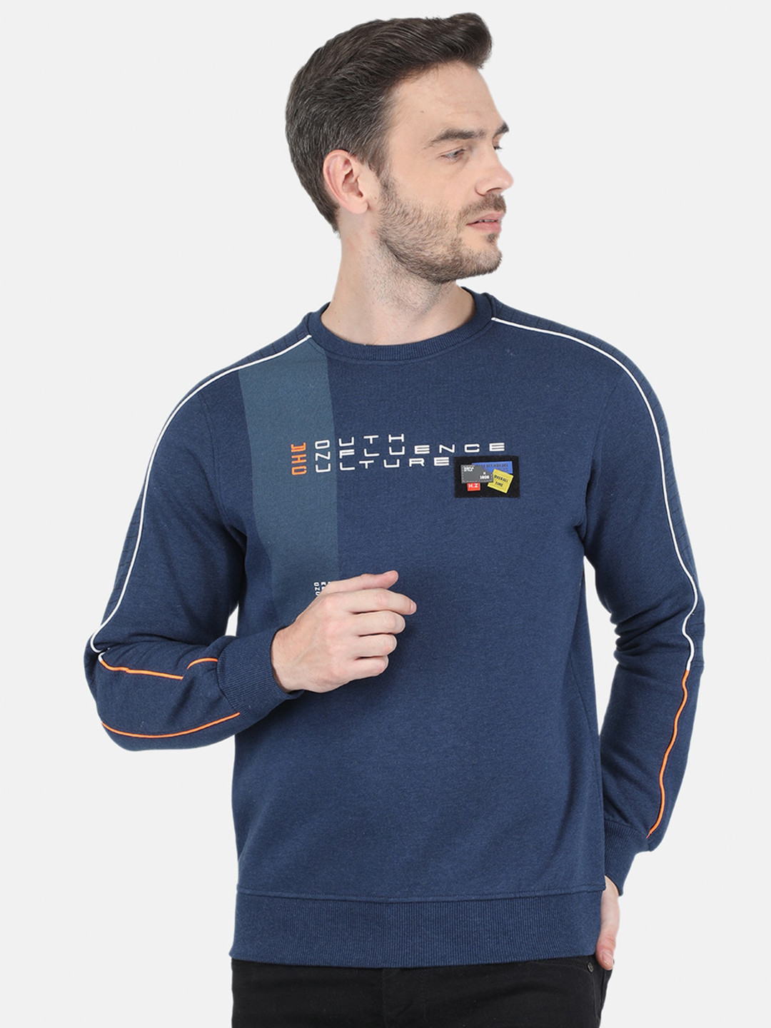 

Monte Carlo Men Blue Printed Cotton Sweatshirt
