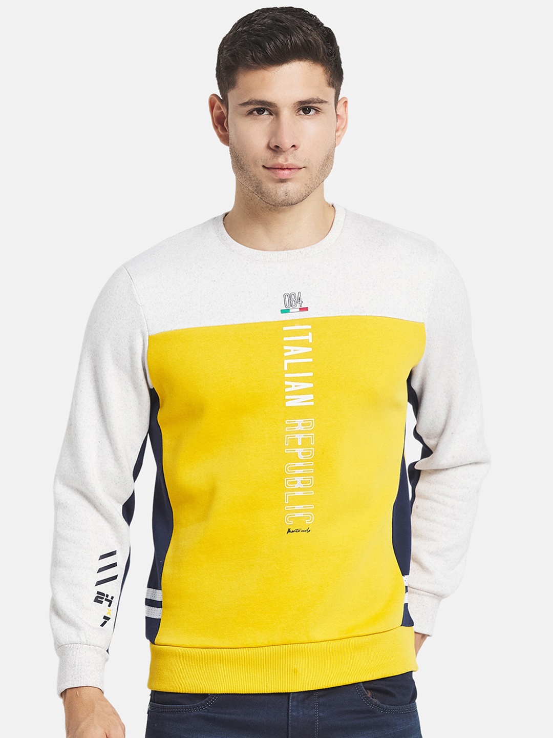 

Monte Carlo Men Yellow Colourblocked Cotton Sweatshirt