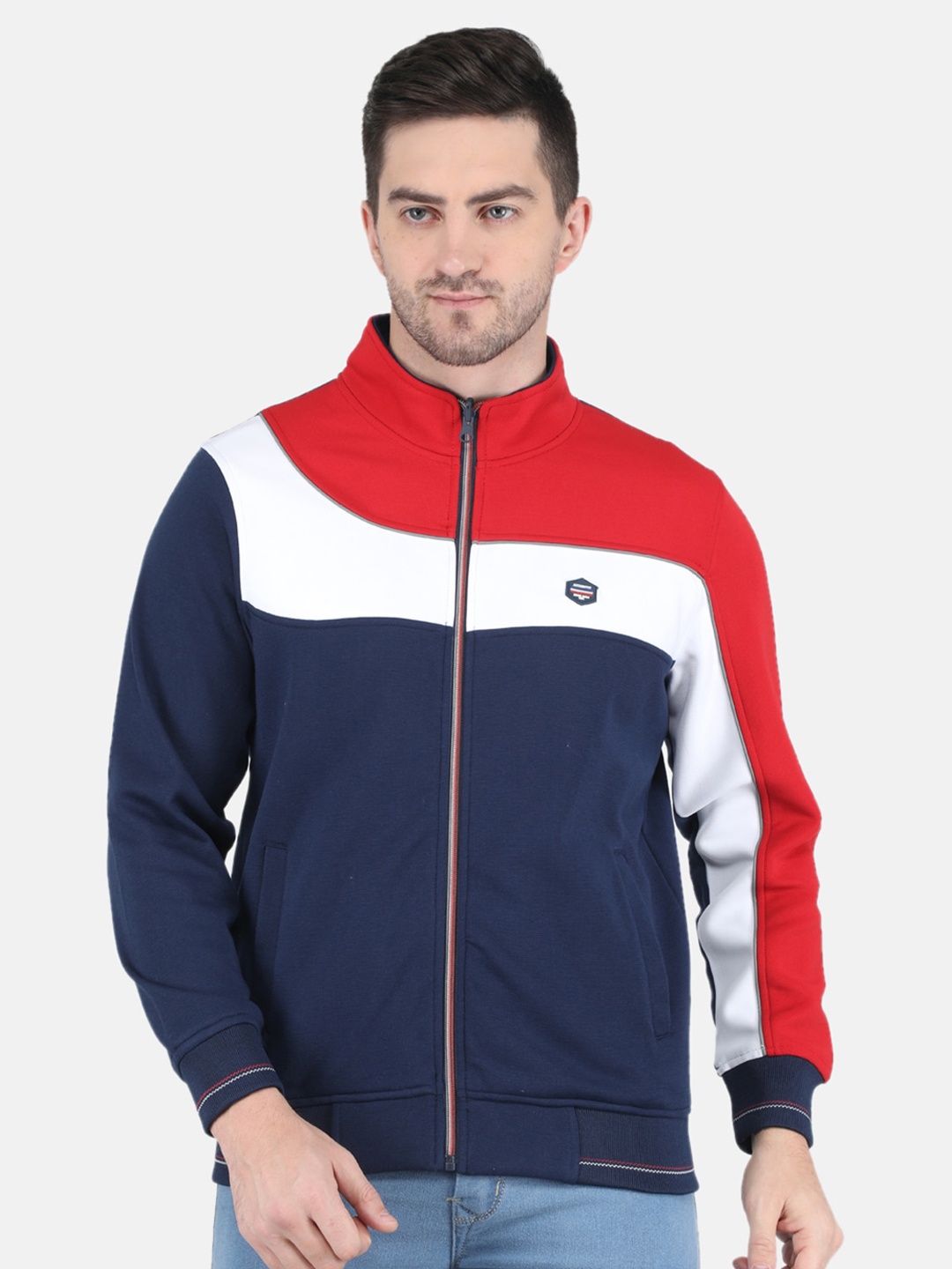 

Monte Carlo Men Navy Blue & Red Colourblocked Cotton Sweatshirt