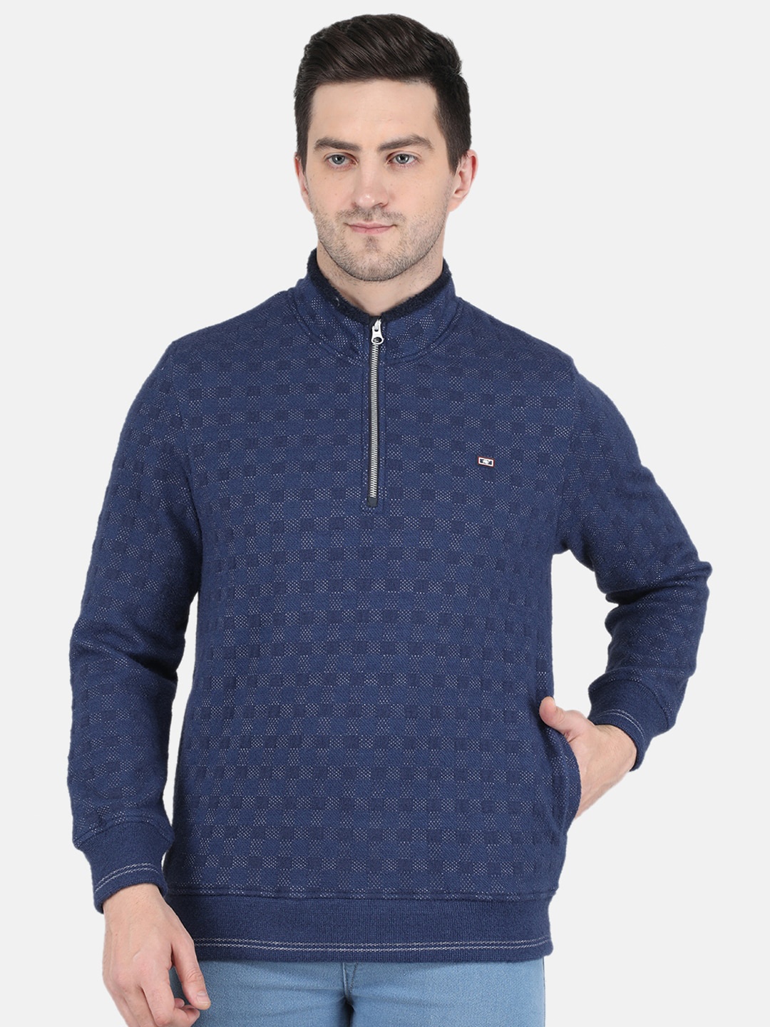 

Monte Carlo Men Navy Blue Self Design Cotton Sweatshirt