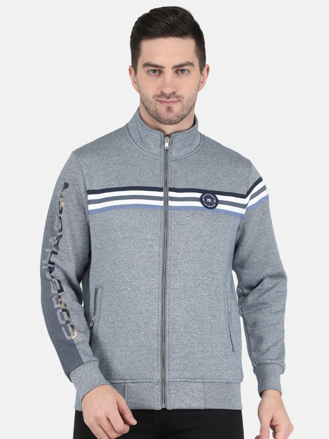 

Monte Carlo Men Grey Striped Cotton Sweatshirt