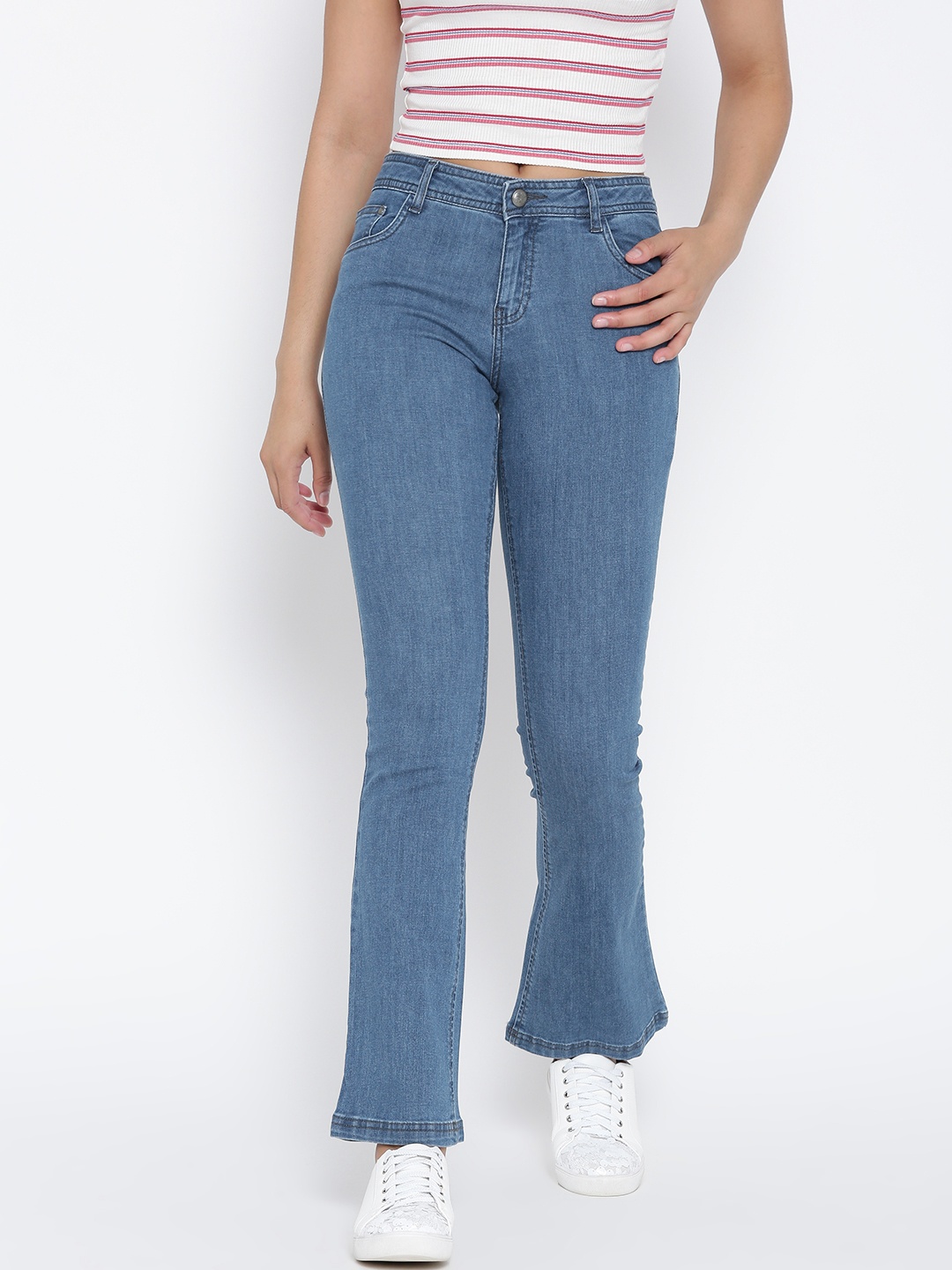 

Wills Lifestyle Women Blue Mid-Rise Clean Look Stretchable Bootcut Jeans