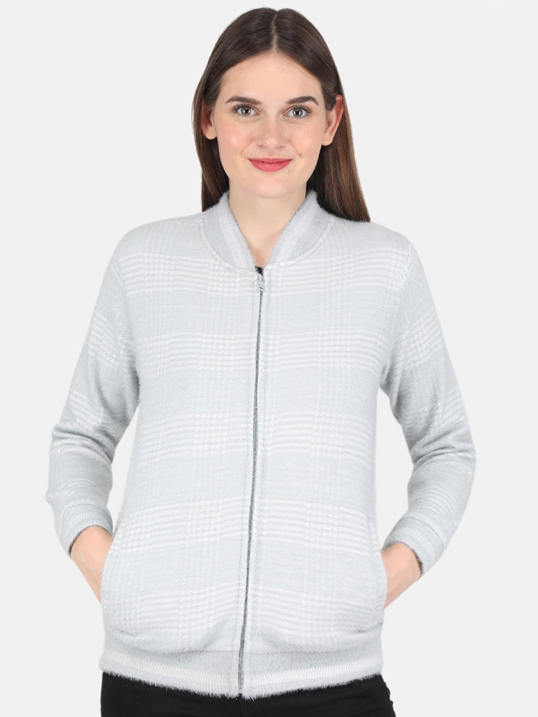 

Monte Carlo Women Blue Checked Cotton Sweatshirt