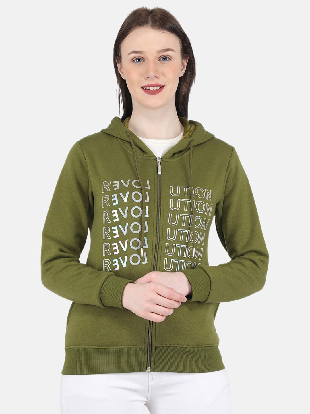 

Monte Carlo Women Green Printed Hooded Sweatshirt