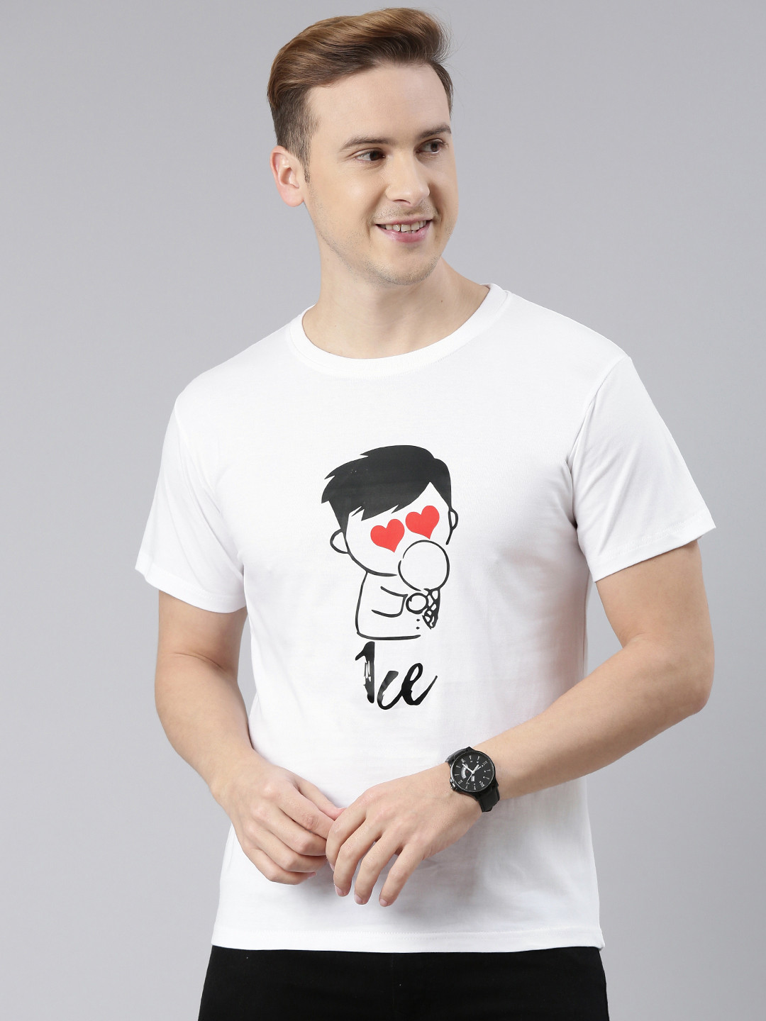 

BRATMA Men White Printed Pure Cotton T-shirt