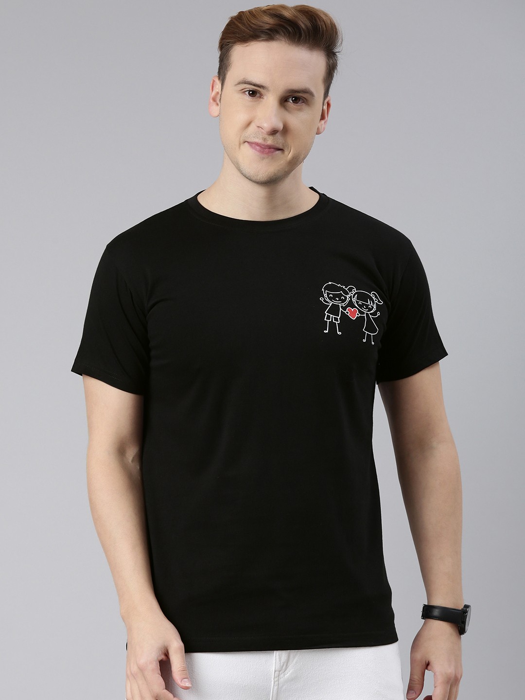 

BRATMA Men Black Printed Pure Cotton T-shirt