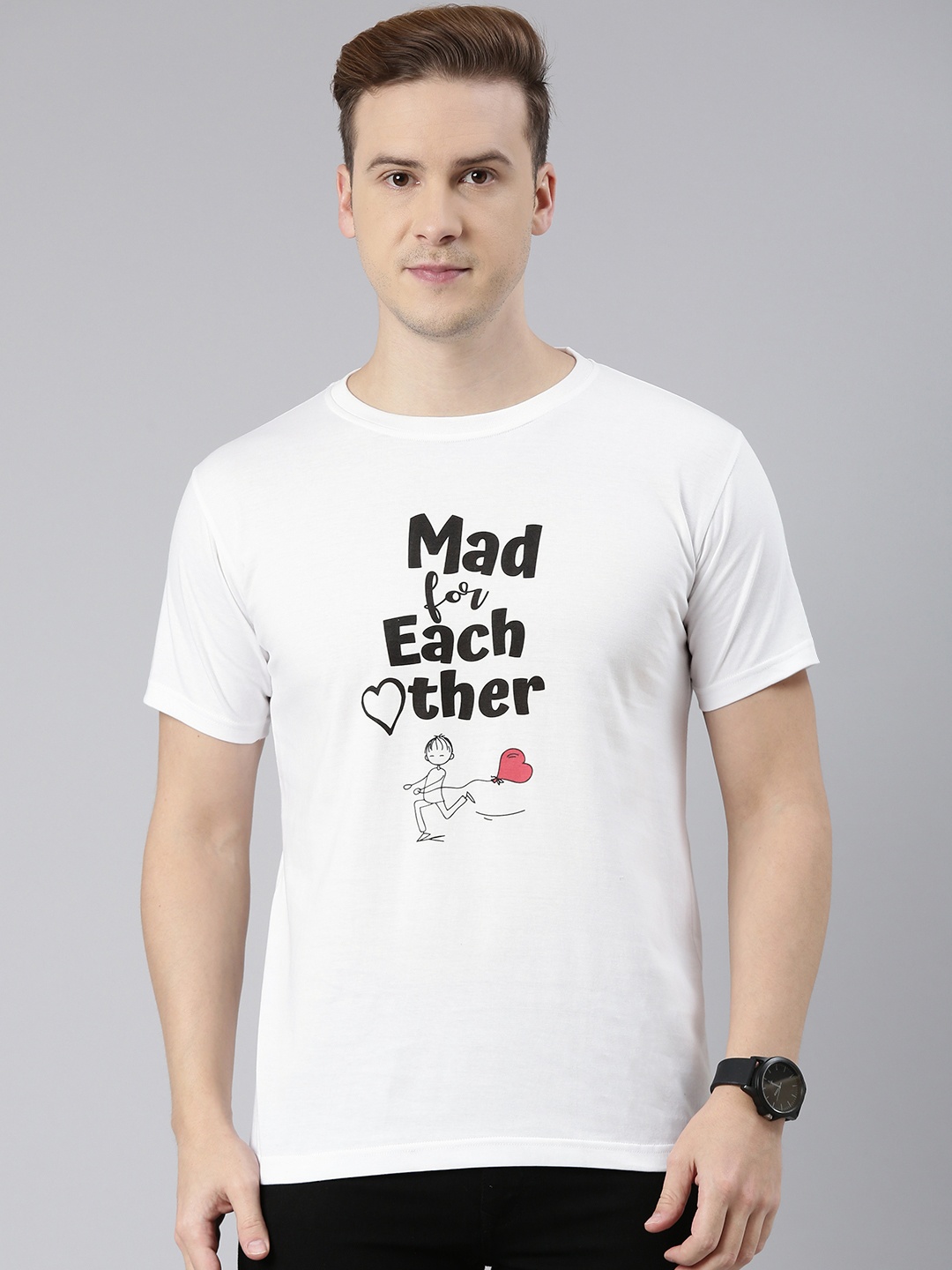 BRATMA Men White Typography Printed Pure Cotton T-shirt