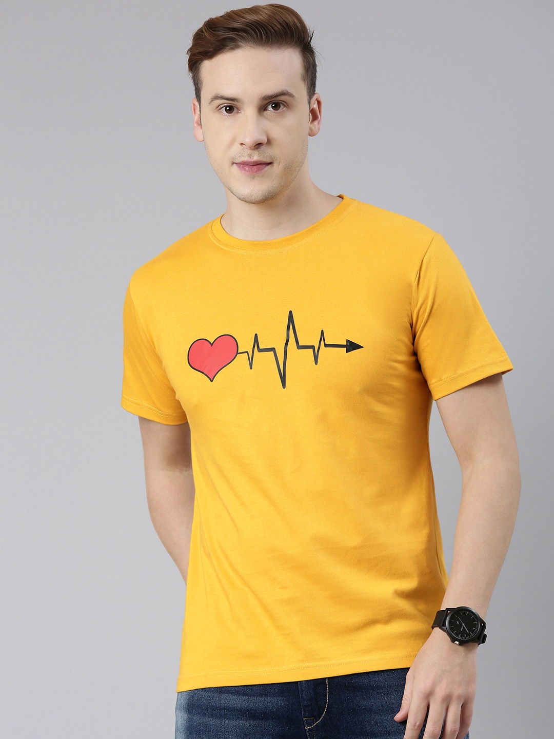 

BRATMA Men Graphic Printed T-shirt, Mustard