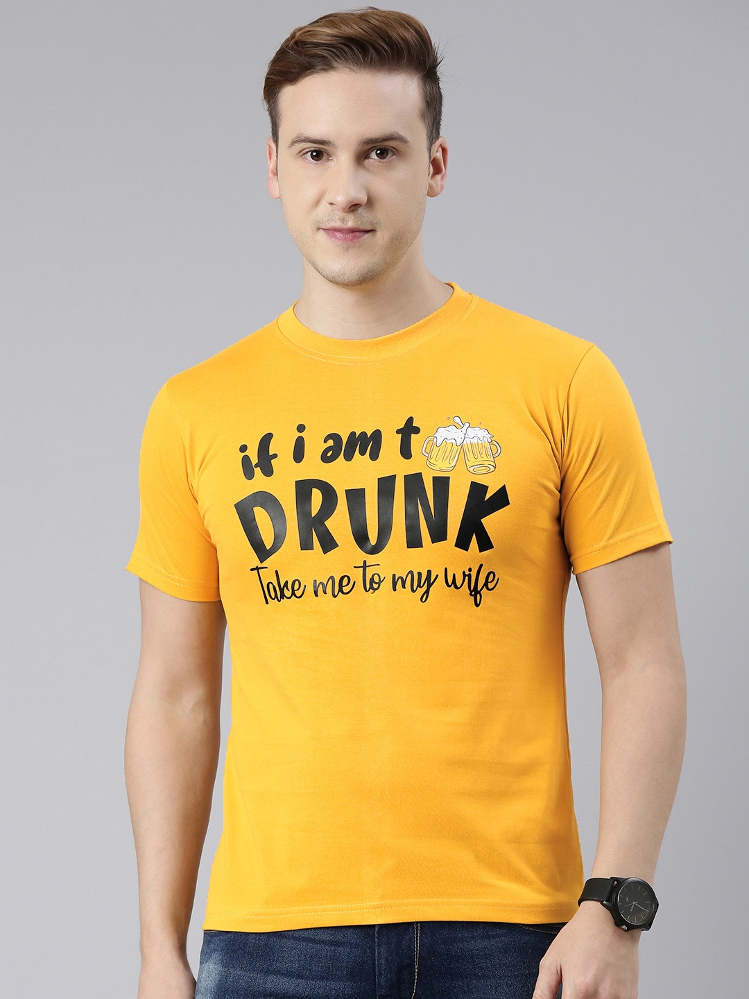 

BRATMA Men Typography Printed T-shirt, Mustard