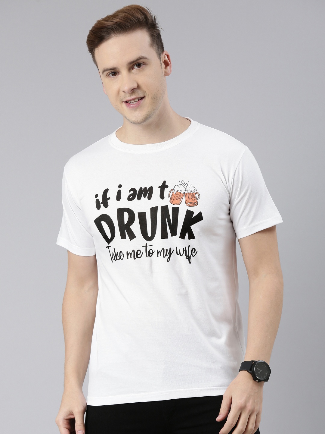BRATMA Men White Typography Printed Pure Cotton T-shirt