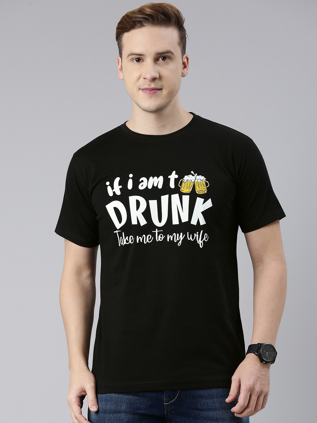

BRATMA Men Black Typography Printed Pure Cotton T-shirt