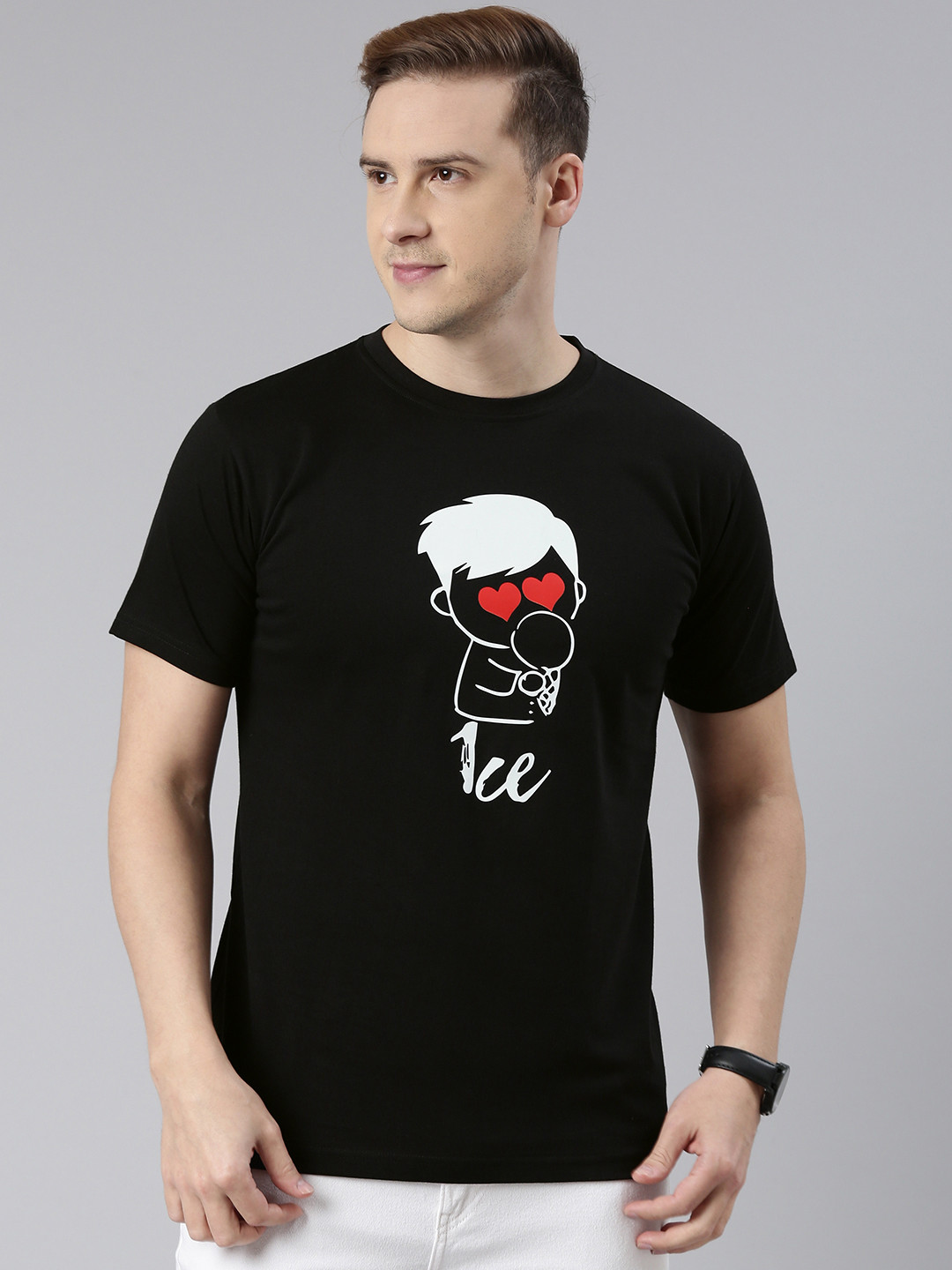 

BRATMA Men Printed Pure Cotton T-shirt, Black
