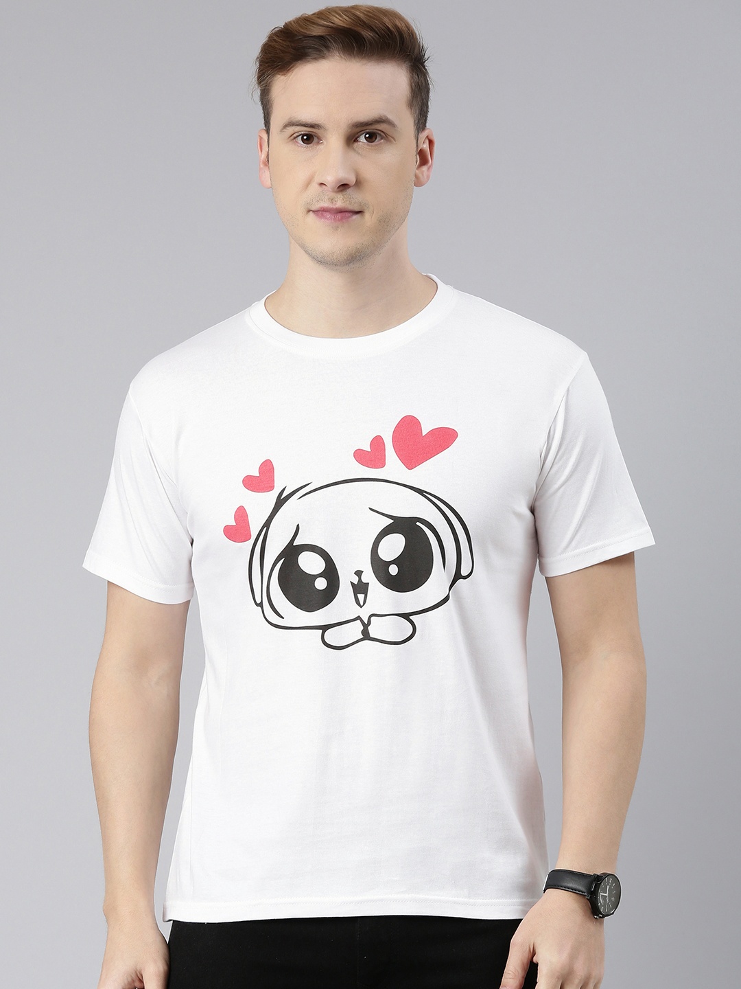 

BRATMA Men Printed Pure Cotton T-shirt, White