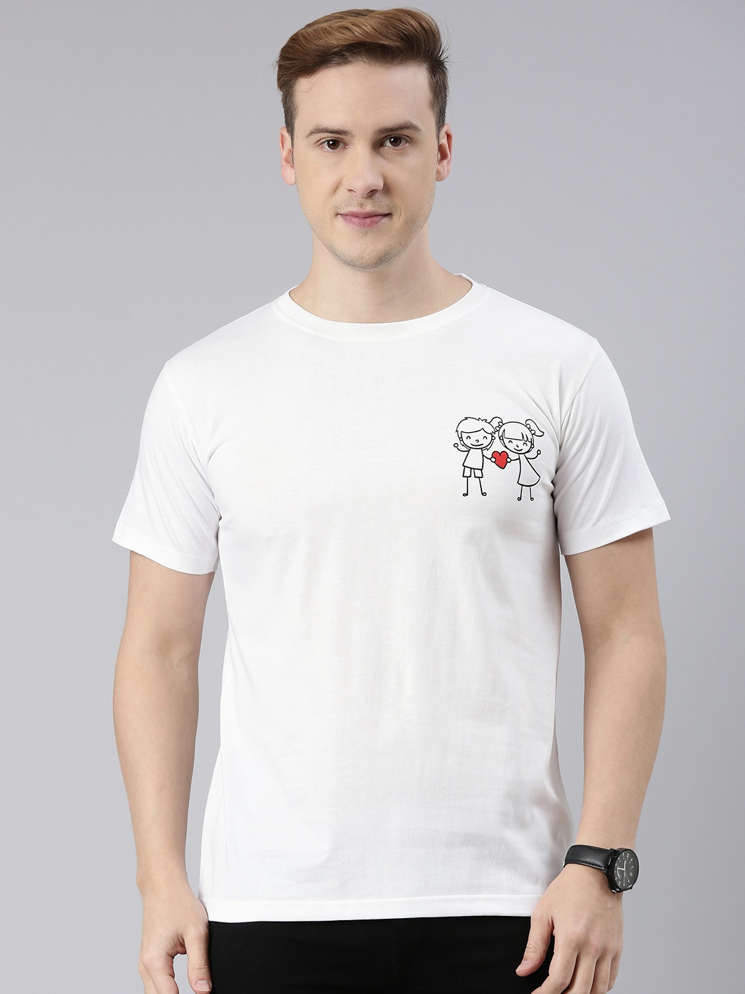 

BRATMA Men White Printed Pure Cotton T-shirt
