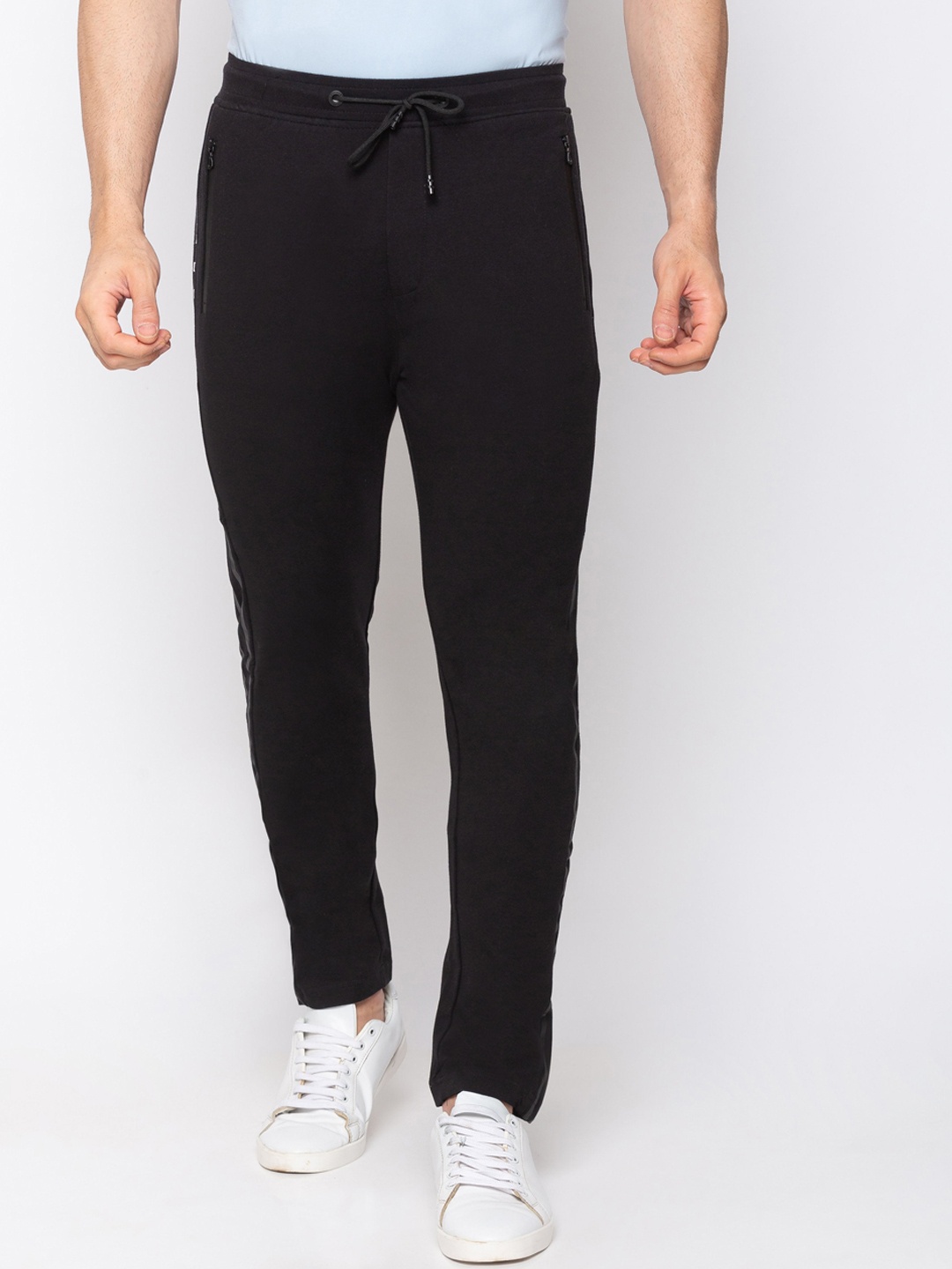 

Status Quo Men Black Brand Logo Printed Track Pant