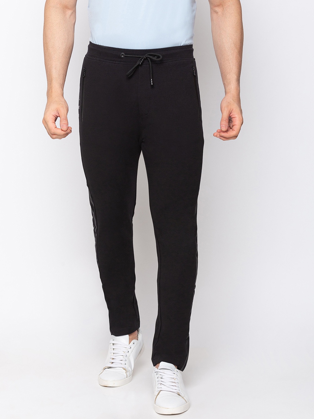 

Status Quo Men Black Brand Logo Printed Track Pant