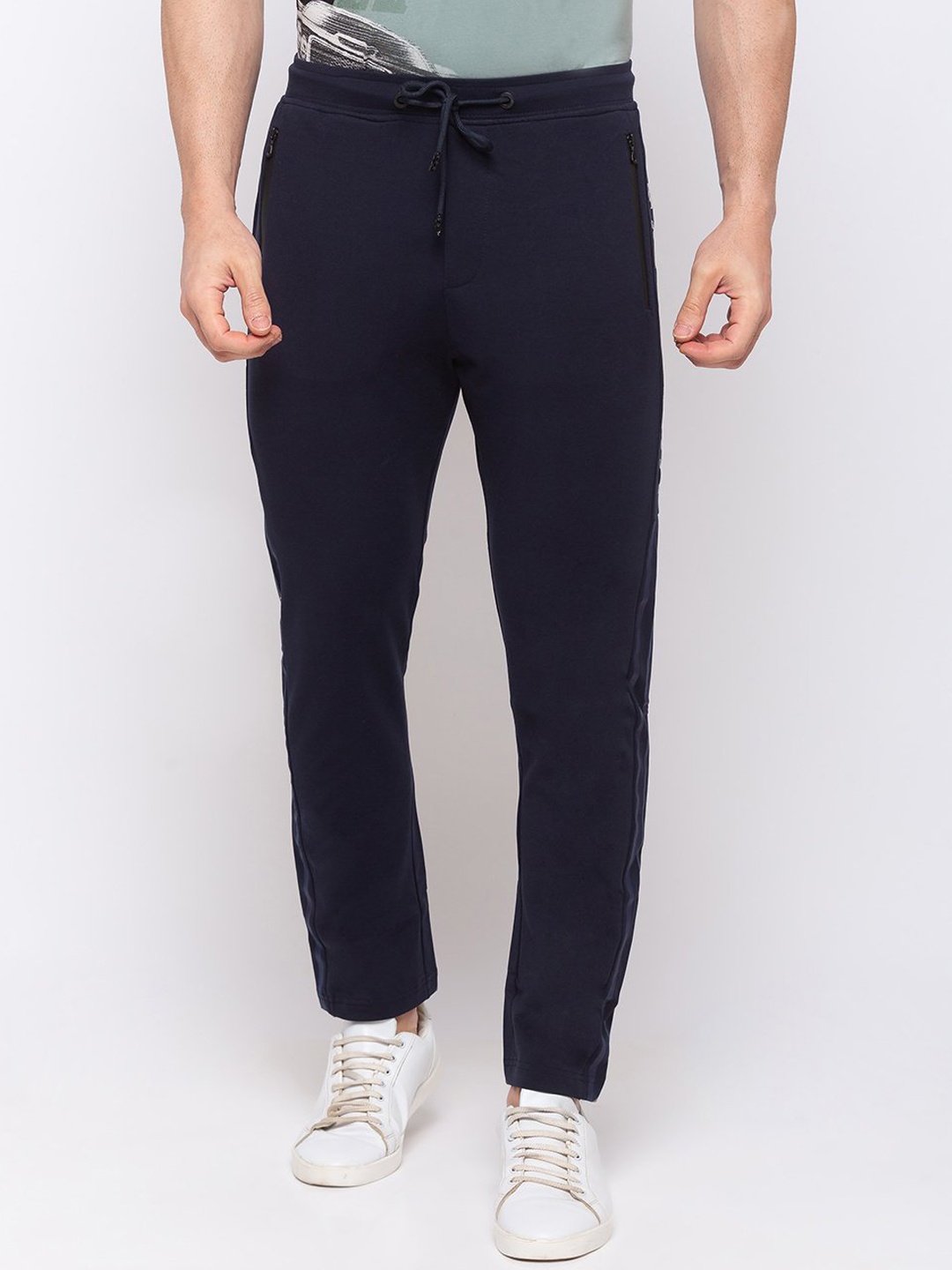 

Status Quo Men Navy Blue Brand Logo Printed Track Pant