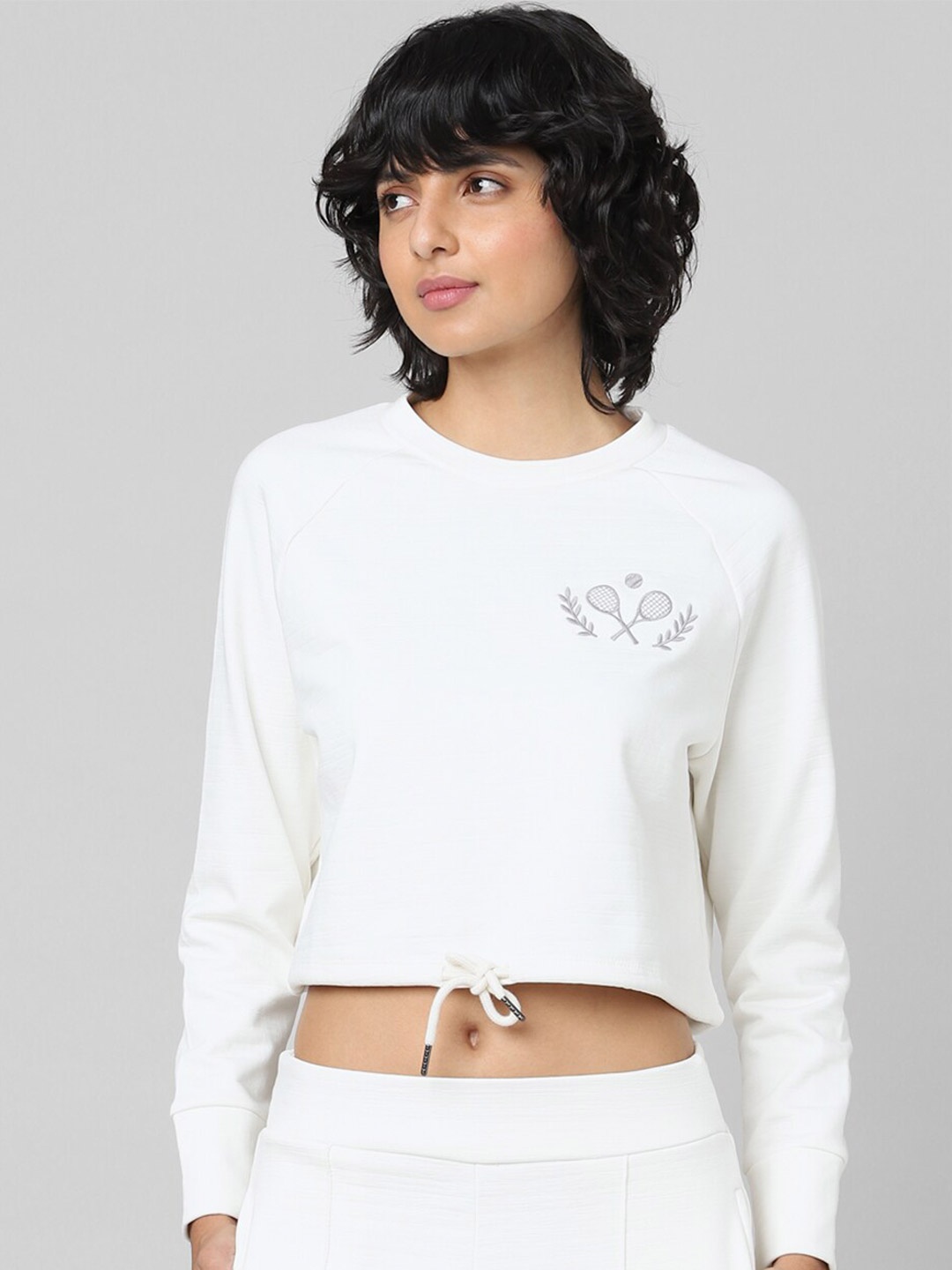 

ONLY Round Neck Cotton Sweatshirt, White