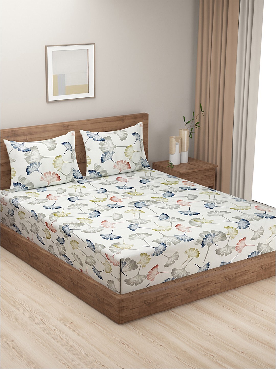 

SWAYAM Ananda Floral Printed 240 TC Cotton Queen Bedsheet with 2 Pillow Covers, White