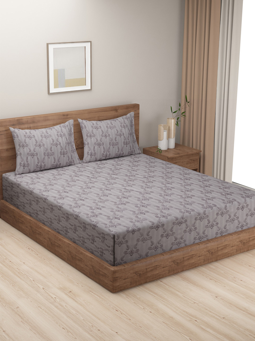 

SWAYAM Zinnia Ethnic Printed 240 TC Cotton Queen Bedsheet with 2 Pillow Covers, Purple