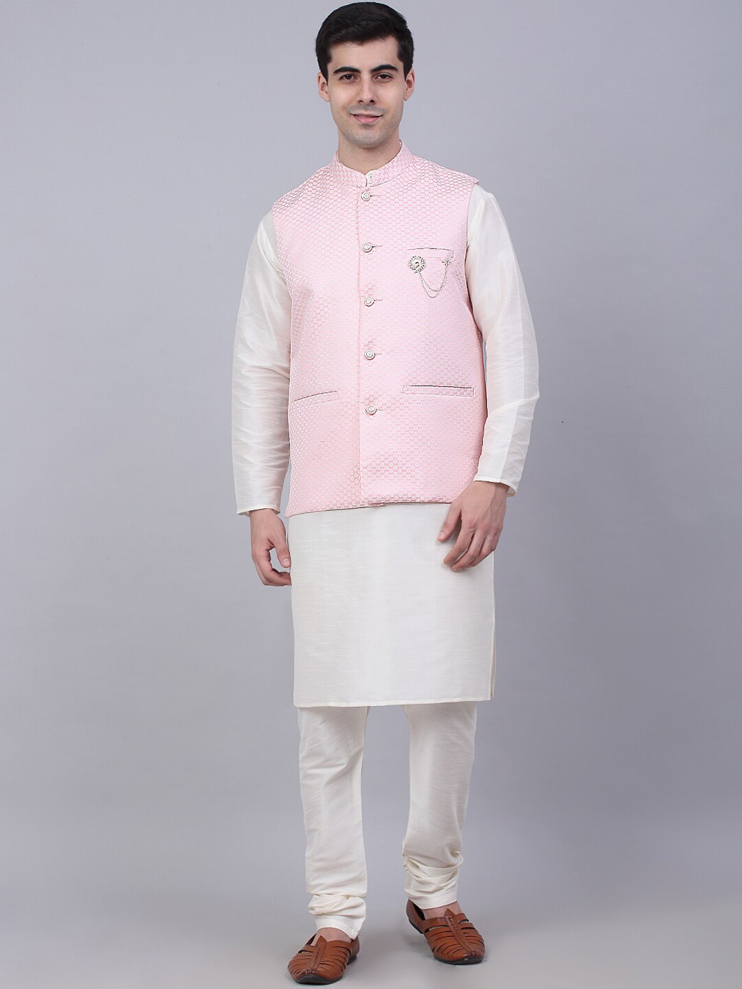 

Jompers Men Pink Kurta with Churidar & Nehru Jacket