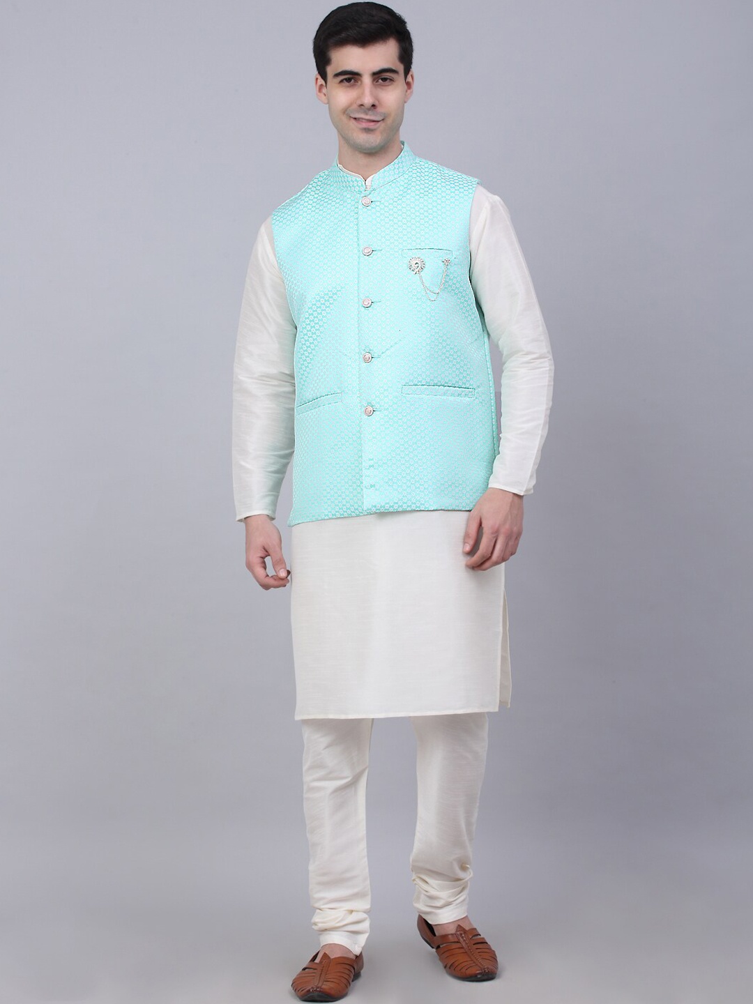

Jompers Men White Kurta with Churidar & Nehru Jacket
