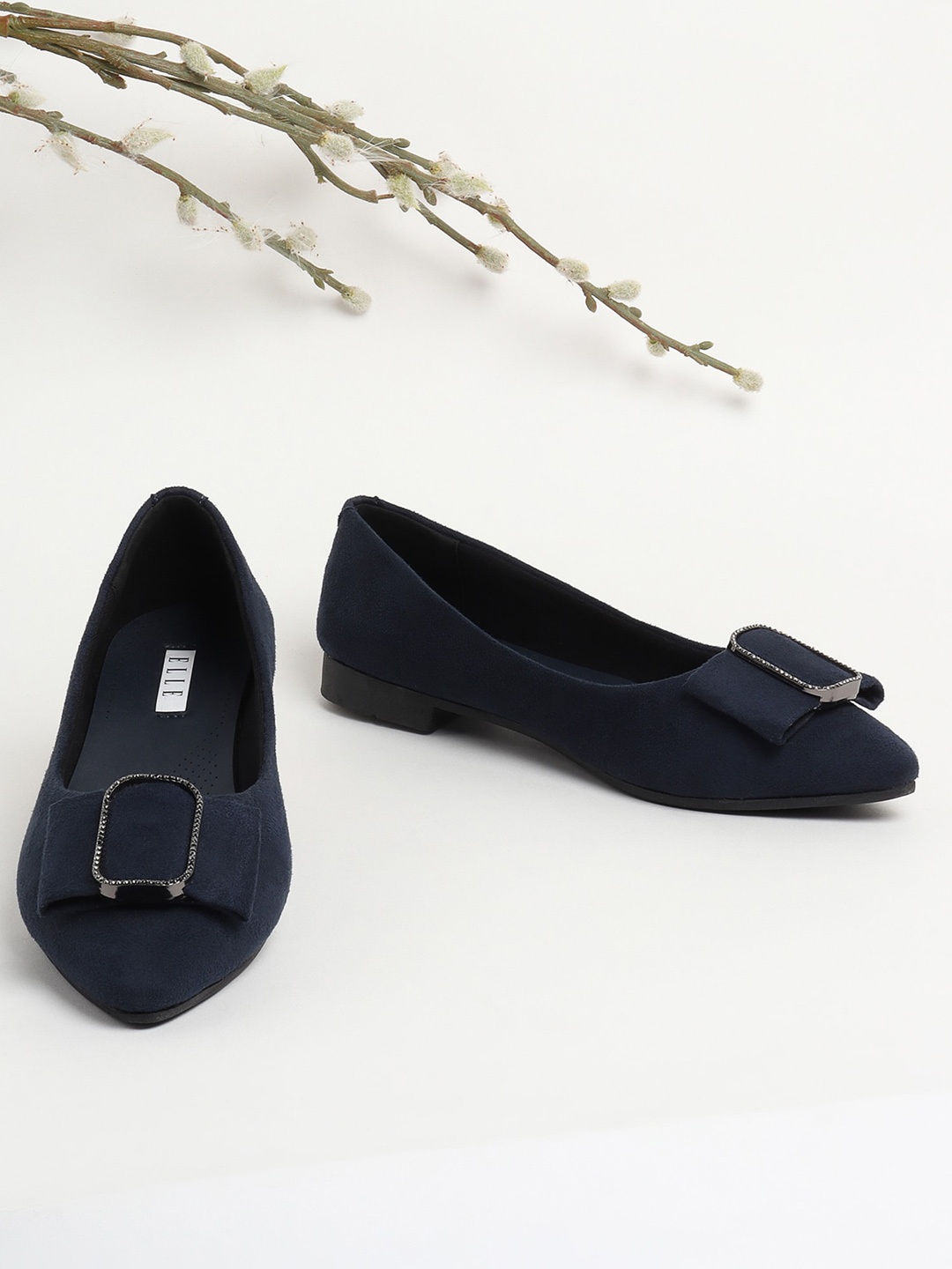 

ELLE Women Navy Blue Bows Embellished Ballerinas Flats