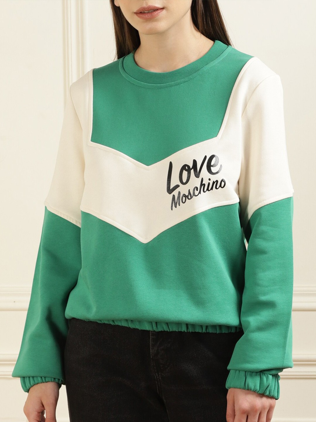

LOVE MOSCHINO Colourblocked Cotton Sweatshirt, Green