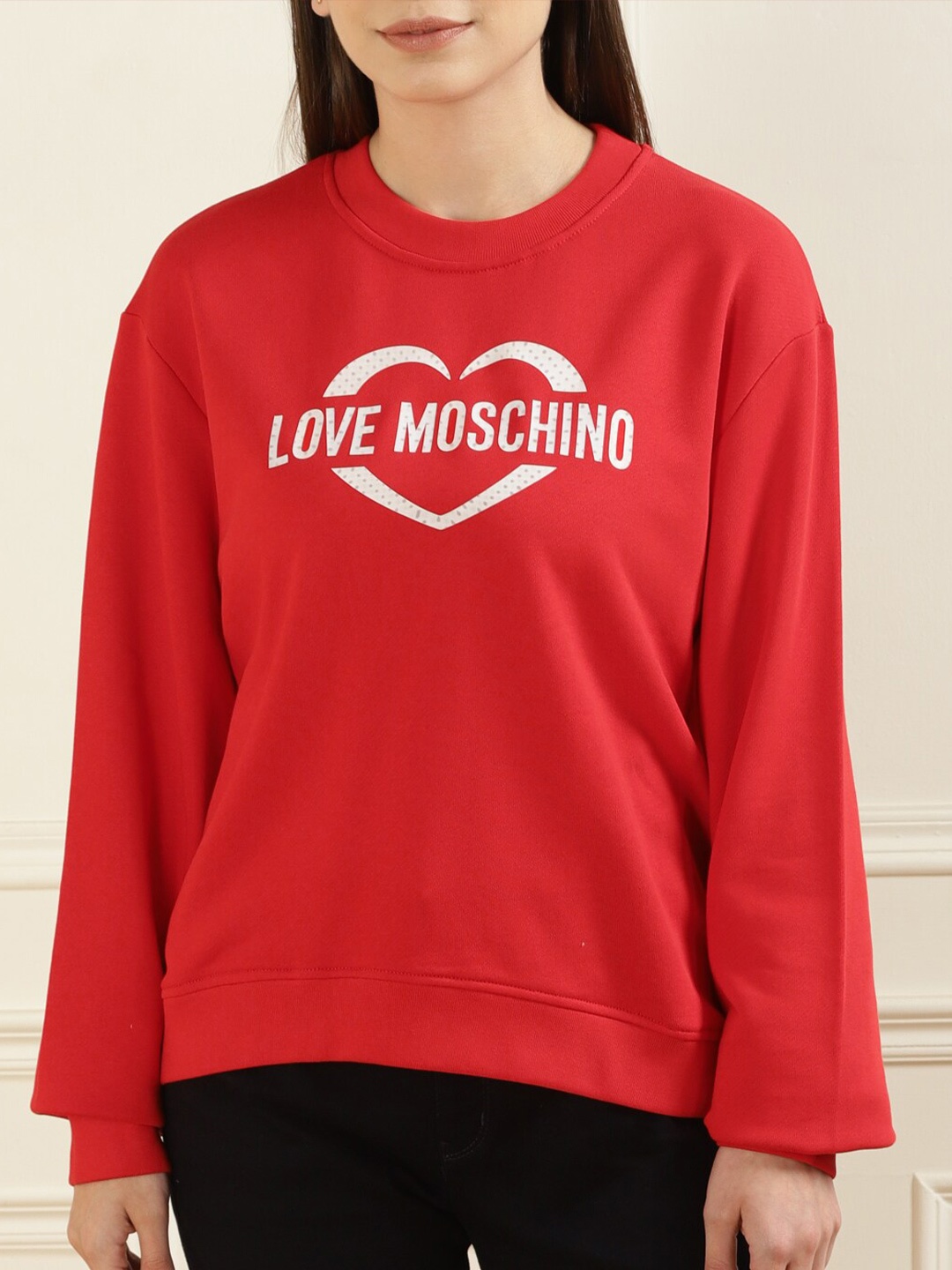 

LOVE MOSCHINO Typography Printed Cotton Sweatshirt, Red
