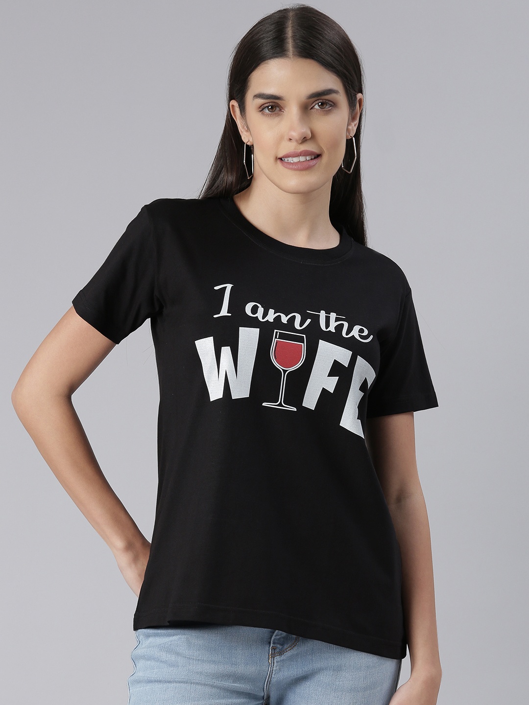 

BRATMA Women Typography Printed T-shirt, Black