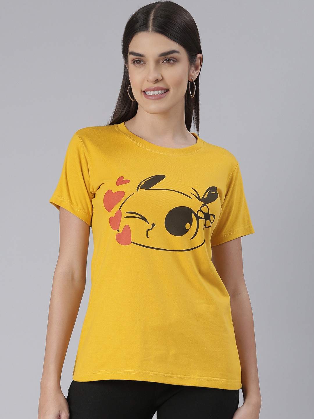 

BRATMA Women Graphic Printed T-shirt, Mustard