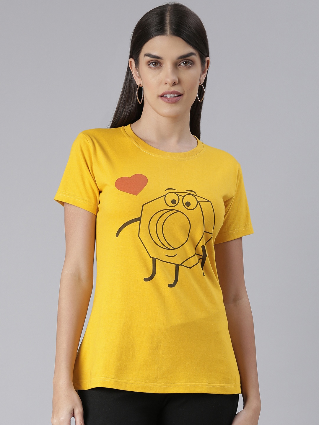 

BRATMA Women Graphic Printed T-shirt, Mustard