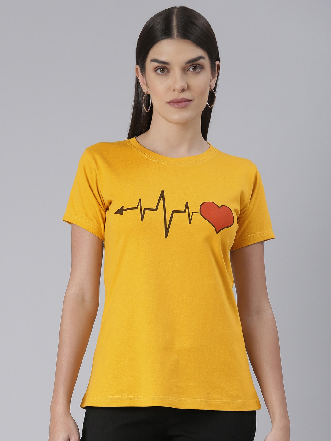 

BRATMA Women Graphic Printed T-shirt, Mustard