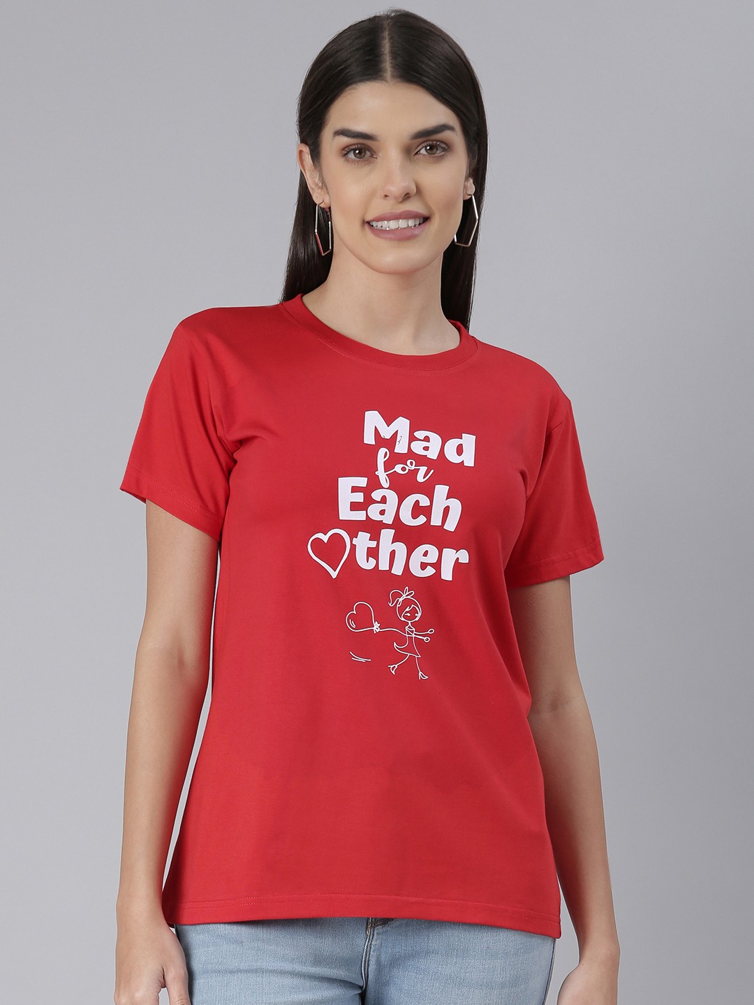 

BRATMA Women Typography Printed T-shirt, Red