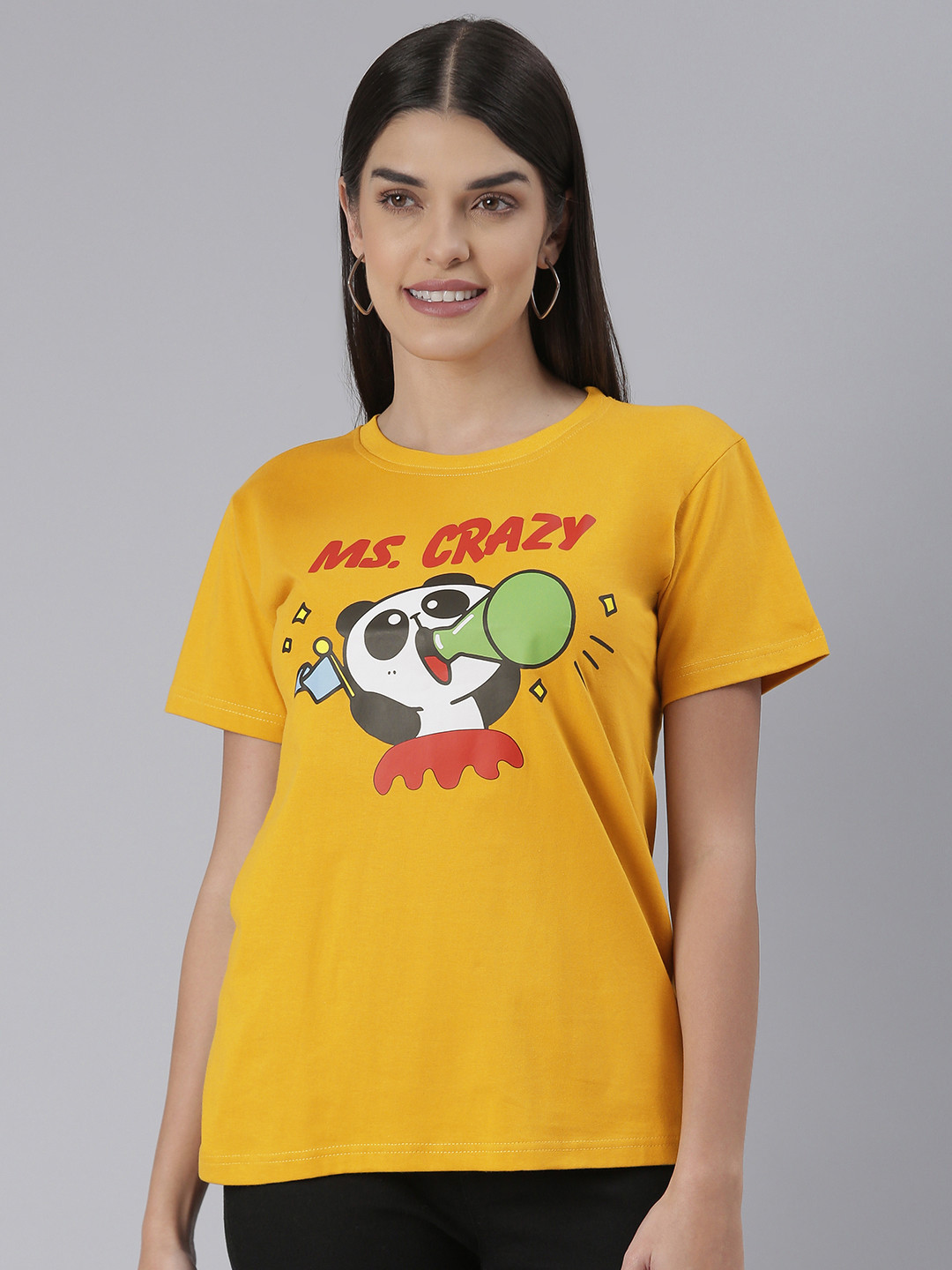 

BRATMA Women Graphic Printed T-shirt, Mustard